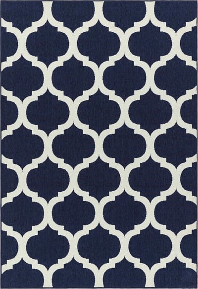 Easy Living - Easy Living Antibes Blue Trellis Vloerkleed - 160x230  - Rechthoek - Buiten,Laagpolig,Structuur Tapijt - Modern - Blauw, Wit