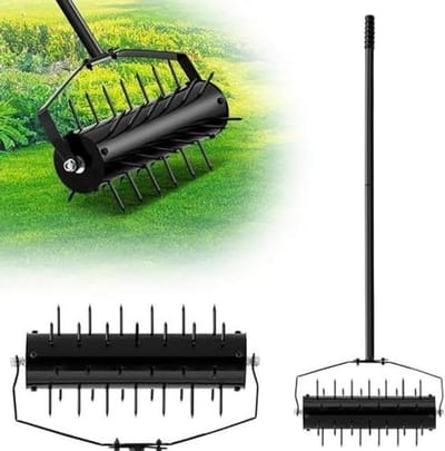 Gazon Beluchter - Grasroller Tuin - Gezonde Groei Bevorderen - Heavy Duty Stalen Spikes - 40 cm Werkbreedte - Grijs