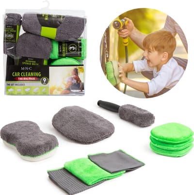 Complete Autowas Set Microvezel - 9 delige set - Autowasset Autopoetsdoeken - Autowas Producten - Motorfiets Wassen Motor en Auto Poetsen