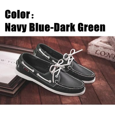 Chaussures bateau décontractées en cuir véritable pour homme et femme, mocassins plats de marque, bleu et blanc, 2022A005 41 black