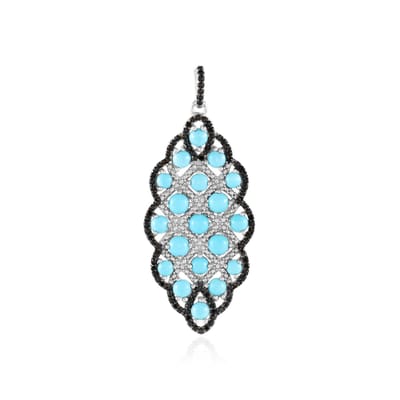 Cavill - Hanger 925 Sterling Zilver - Turkoois 4,26 ct Sleeping Beauty Cabochon - Zwarte Spinellen - Prong Zetting - Authentiek Turquoise Sieraad