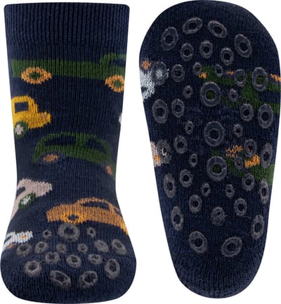 Ewers Antislipsok - Donkerblauw met Auto's - Kruipnopjes - Siliconen Nopjes Antislip-16/17
