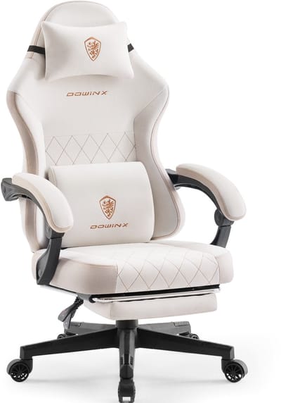 Dowinx Gamingstoel - Pocketvering - Massage lendensteun - Voetensteun - Tot 135 kg - Beige