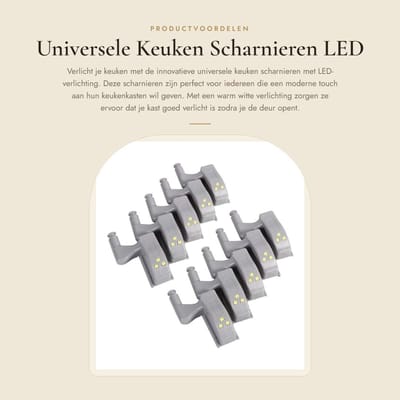Dailygoods - Universele Keuken Scharnieren - LED Verlichting - Warm Wit - Duurzaam en Eenvoudig te Installeren - Ideaal voor Keukenkasten - 10 Stuks