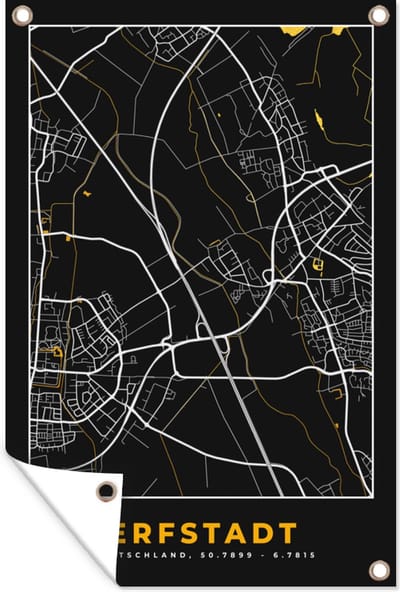 Muurdecoratie Stadskaart – Plattegrond – Duitsland – Goud – Erfstadt – Kaart - 120x180 cm - Tuinposter - Tuindoek