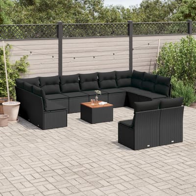 vidaXL - 13-delige - Loungeset - met - kussens - poly - rattan - zwart