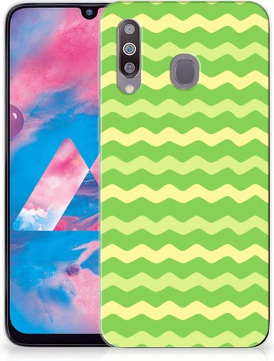 Back Cover voor Samsung Galaxy M30 TPU bumper Waves Green