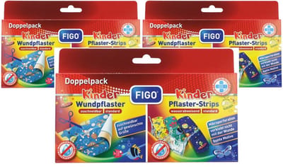 FIGO dubbelpak Kinderpleisters – 3 Stuks – 30 Kinderpleisters + 3 Knipbare Wondpleisters – Waterafstotend