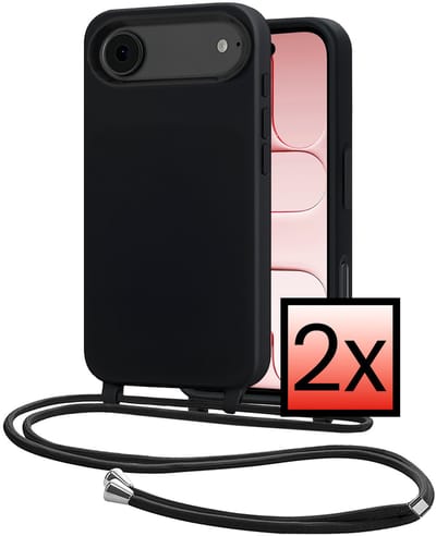 Hoes Geschikt voor iPhone Air Met Telefoonkoord - Siliconen Hoesje Backcover Met Ketting - Zwart - 2 PACK