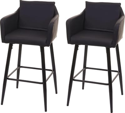 Set van 2 barkrukken MCW-H93, barkruk, tegenkruk, metalen voetensteun ~ kunstleer zwart