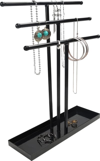 Zwart Metalen 3 Laags Sieraden Display Standaard & Opslag Basis Tray Houder – Boom Tafeltop Hangende Organizer – Hanger Voor Kettingen, Armbanden, Ringen, Horloges & Oorbellen