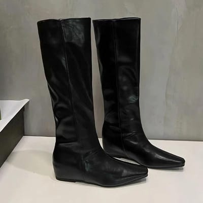 Hoge Laarzen voor Dames Platte Schoenen Kniehoge Schoenen Modetrend Motorlaarzen Nieuwe Winter Designer Gezellige Lange Dames Laarsjes 40 black