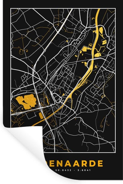 Muurstickers - Sticker Folie - Oudenaarde - Stadskaart - Kaart - Goud - Plattegrond - 20x30 cm - Plakfolie - Muurstickers Kinderkamer - Zelfklevend Behang - Zelfklevend behangpapier - Stickerfolie