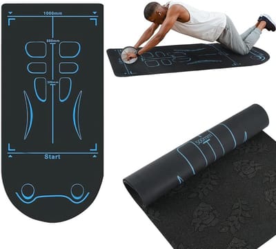 Yoga- en oefenmat voor ab roller wheel, antislip oefenmat, extra lange geluidsisolerende kniemat, bescherming van de gewrichten voor buikspieroefeningen op de vloer met yoga.