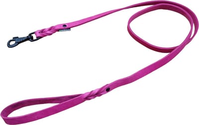 K9World by van der Veeke – Leren Hondenriem met Handvat – 1,8 Meter – 18 mm – Roze – Zwarte Musketonhaak – Handgemaakt