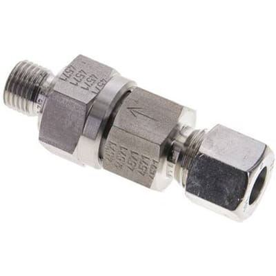 10L (M16x1.5) & G1/4'' Regeling-In RVS Terugslagklep Snijring Buitendraad 1-250 bar ISO 8434-1