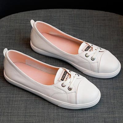 Damesschoenen met lage instap van echt leer, kleine witte schoenen, nieuw, plat, casual, Koreaans, reizen, autorijden, zwangere vrouwen, studenten, skateschoenen 34 brown