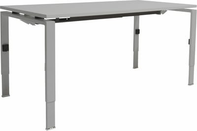 Linesto N4 bureau, hoogte instelbaar (65-85cm) met 160x80cm robson zwevend 25mm blad en wit (RAL9010) vierpoot N-frame (poot rechthoekig 66 x 26 mm.), (met geintegreerde kabelgoot)
