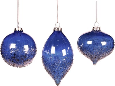 Goodwill Kerstbal Glas Blauw H 8 cm Voordeelass. Per 3 Stuks