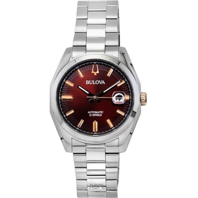 Bulova Surveyor Roestvrij Staal Bourgondische Wijzerplaat Automatisch 98B422 Herenhorloge bordeaux