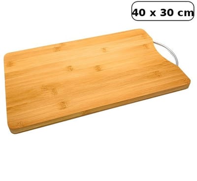 Bamboe snijplank 40x30x2 cm - Extra dik hakblok van hout - Dubbelzijdig zonder sapgeul - RVS handvat en anti-slip - Antibacterieel en messenvriendelijk - Voor vlees groente brood kaas
