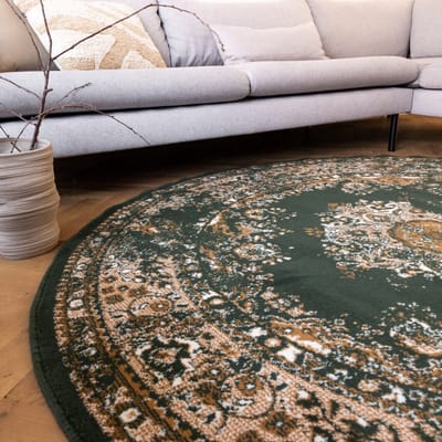 Rond Vintage Vloerkleed Keshan Groen - Rond 160 Ø - (M)