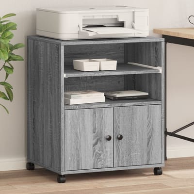 vidaXL - Printerkastje - met - wielen - 60x48x74 - cm - grijs - sonoma - eikenkleur