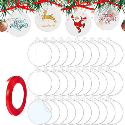 30 Stuks Transparante Acrylaat Kerstballen met Lint - Ronde Decoraties voor Kerstboom, Feestversiering en Creatieve Knutselprojecten (7.5 cm)