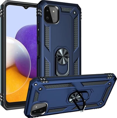 Ring Armor hoesje Geschikt voor Samsung Galaxy A22 5G - Blauw - Draaibare standaard - Magneet - ZT Accessoires
