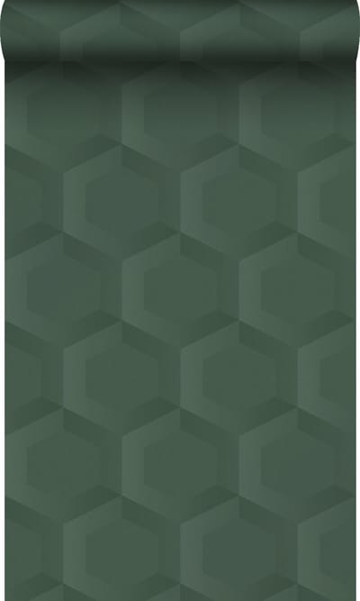 Origin Wallcoverings behang 3d hexagon motief donkergroen - 53 cm x 10.05 m - 348021