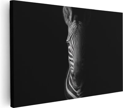 Artaza Canvas Schilderij Dierenkop Zebra - 30x20 cm - Klein - Wanddecoratie Afrika - Muurdecoratie Zwart Wit - Kamer Accessoires Woonkamer