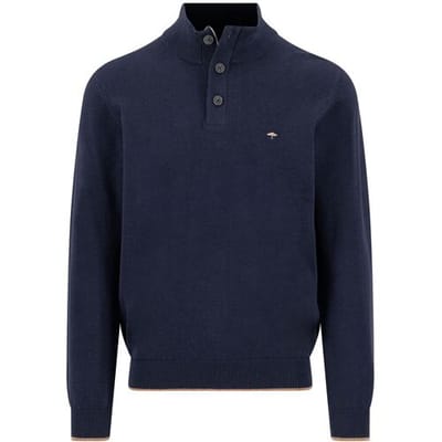 Fynch-Hatton Trui Troyer Button Subtle Tipping Superfine Cotton Navy / male