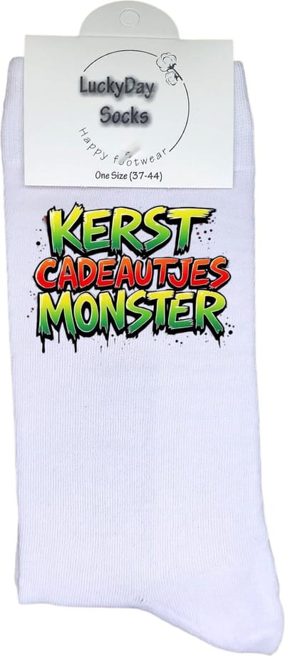 LuckyDay Socks - Grappige Kerst Cadeaus voor Dames en Heren - One Size Sokken met Tekst - Huissokken - Kerstsokken - Geschenk Vrouwen, Mannen , Moeder, Mama, Papa, Vader, Vriend, Vriendin, Zus, Broer, Oma, Opa - Originele Cadeautjes Volwassenen