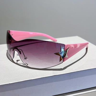 Klassieke Punk Designer Stijl Stijl Y2K Randloze Zonnebril Bril Dames Ster Zonnebril Voor Mannen UV400 Sportbril Eén Stuk Trending Tinten white