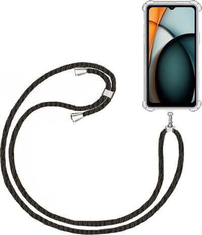 Telefoonkoord + Hoesje Geschikt voor Xiaomi Redmi A3 - Lengte Verstelbaar - Telefoonketting - Shock Proof Case - Zwart