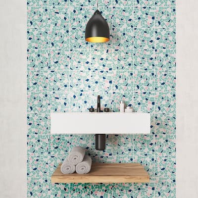 Muurstickers - Zelfklevende tegelmuurstickers voor keuken en badkamer - TERRAZZO WILMER - 24 stickers 10x10cm