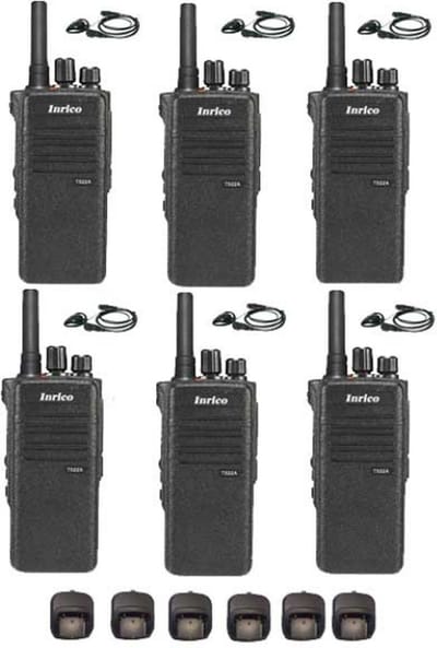 Set van 6 Inrico T522A IP66 4G LTE POC Zello Portofoon K1 2-Pins met D-shape oortje