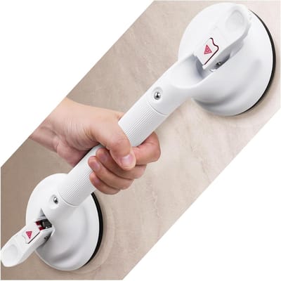 Grijpstangen voor badkuipen en douches, 47 cm verbeterde veiligheidszuignappen voor douche, gereedschapsvrije installatie voor badkamermuur, douchehandgrepen voor ouderen met vergrote zuignap - wit