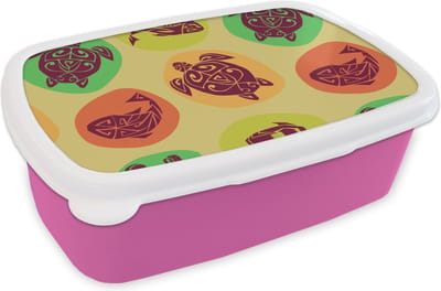 Broodtrommel Roze - Lunchbox - Brooddoos - Schildpad - Vissen - Maori - Patroon - 18x12x6 cm - Kinderen - Meisje