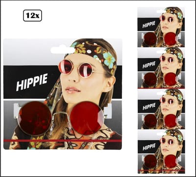 12x Goudkleurige uilenbril met rode glazen - Dames - Themafeest zomer hippy 80s party