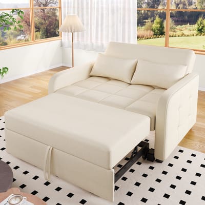 MODFU Slaapbank - Verstelbare Rugleuning En Uitklapbaar - Voor Logeerkamer - Stof - Beige - 127 x 75 x 94 cm
