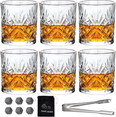 Set van 6 Kristallen Whiskyglazen, 30cl - Perfect voor Scotch, Bourbon en Cocktails, Ideaal Cadeau voor Vaderdag en Whisky Liefhebbers