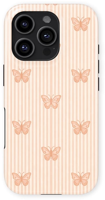 DripCase Hoesje geschikt voor iPhone 16 Pro | Happy Stripes Motief | Magnetisch Opladen | 2-in-1 Ontwerp | Vrolijke Backcover geschikt voor iPhone 16 Pro Blush Butterfly