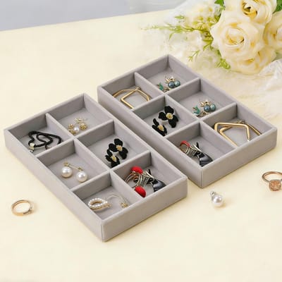 Velvet Sieraden Organizer Tray - 2 Pack Opbergdozen voor Oorbellen, Armbanden, Kettingen en Ringen, Zwart met 6 Vakjes