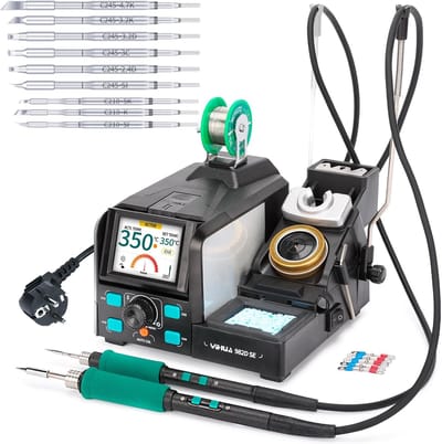Precisie Soldeerstation - Elektronica Reparatie - Fijnmechanica Werk - Dubbele Handstuk Compatibiliteit - 200W Vermogen - Zwart