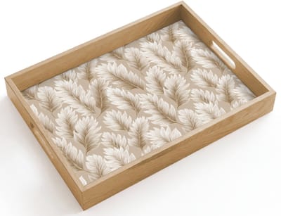 Dienblad hout 40x30 cm - Schootdienblad - Botanisch - Patroon - Beige - Borrelplank rechthoek - Plateau dienbladen