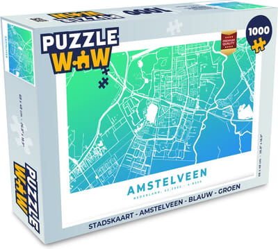 Puzzel Stadskaart - Amstelveen - Blauw - Groen - Legpuzzel - Puzzel 1000 stukjes volwassenen - Plattegrond