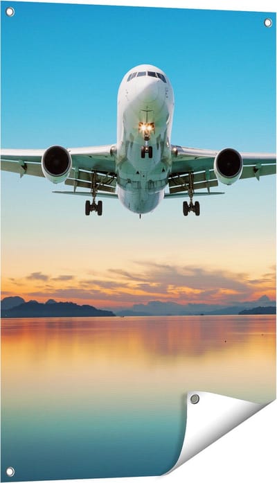 Gards Tuinposter Vliegtuig Vliegt Boven een Kleurrijke Zee - 60x90 cm - Tuindoek - Tuindecoratie - Wanddecoratie buiten - Tuinschilderij