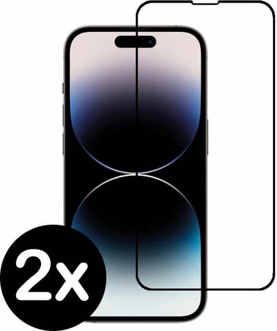 Smartphonica Full cover tempered glass screenprotector voor iPhone 14 Pro van gehard glas met afgeronde hoeken - 2 stuks geschikt voor iPhone 14 Pro