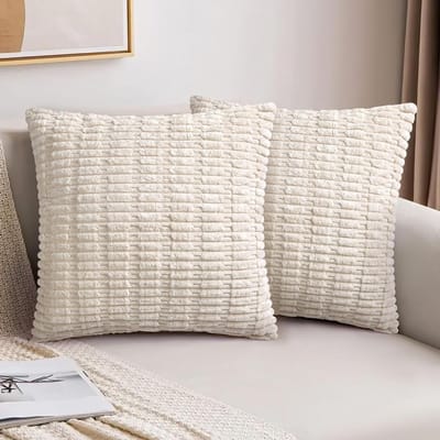 Set van 2 Super Zachte Corduroy Kussenhoezen 45 x 45 cm Beige Decoratief voor Moderne Huizen en Sofa's